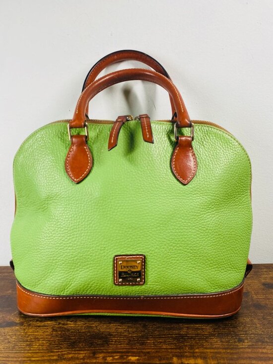 Dooney & Bourke Handbags - Vintage Dooney & Bourke Zip Zip Satchel Green & Brown Leather Handbag